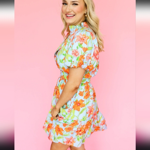 THML Puff Sleeve Flower Printed Dress - Picture 2 of 7